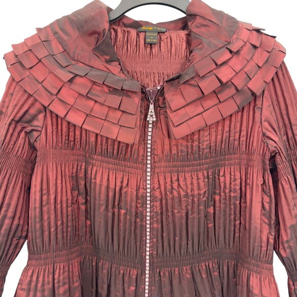 Jerry T Womens Pleated Burgundy Jacket With Unique Collar & Flared Sleeves Size - Picture 9 of 12